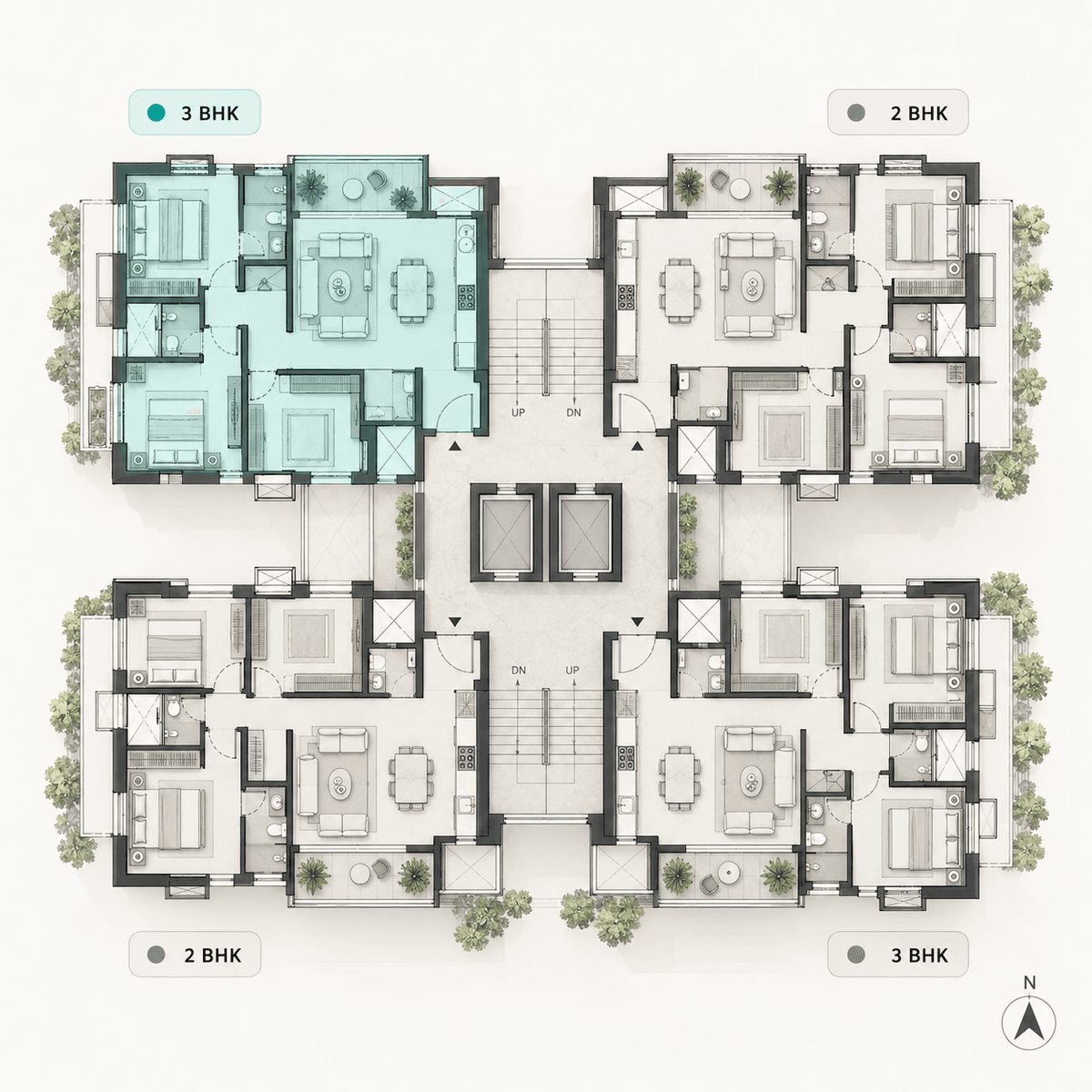 Detailed apartment floor plan for sales inventory